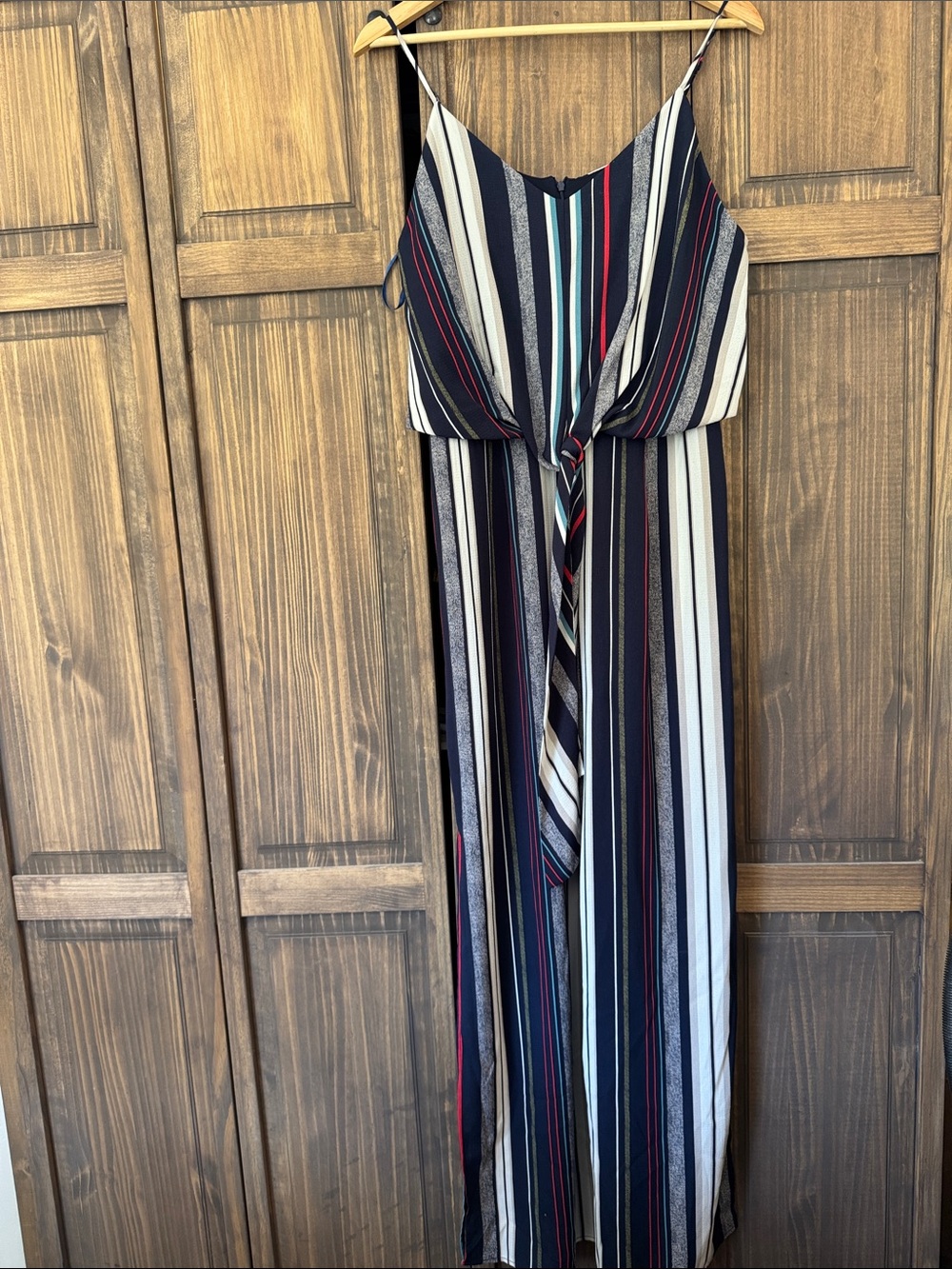 Monteau Striped jumpsuit with Front Tie - Navy Multi